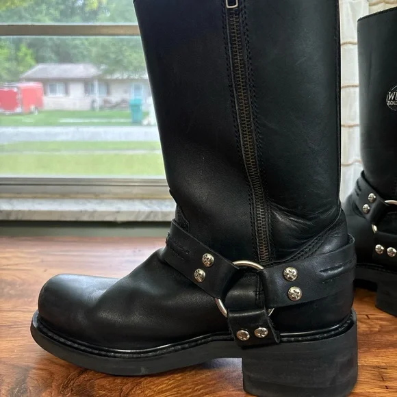 🍁Wicked Road Warrior Texas Black Leather Mid Calf Zip Up Biker Boots Homber Sz9 - Picture 7 of 8